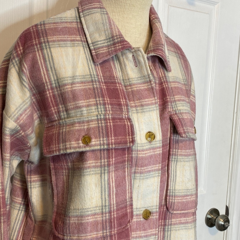 Banana‎ Republic Pink Cream Plain Flannel Wool Blend Shacket Size M - Picture 4 of 16